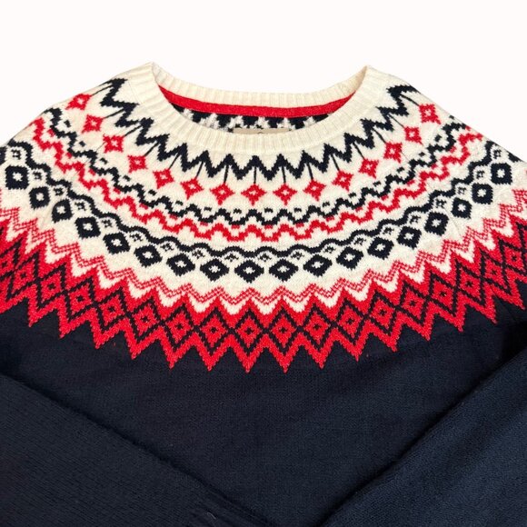 Fair Isle Navy Sweater Mens Large Knit Cozy Warm Cabin Core Pullover Classic Ski - Picture 8 of 14